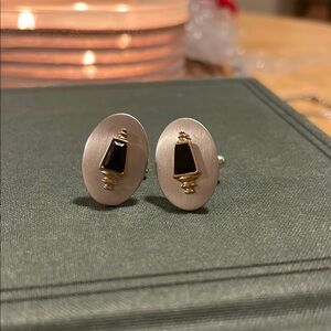 Vintage 1960s black rhinestone, Silver & Gold lantern cufflinks